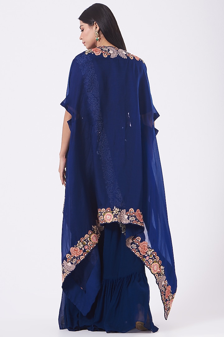 Navy Blue Wedding Gown Saree With Embroidered Cape by Ojasvini at Pernia's Pop Up Shop