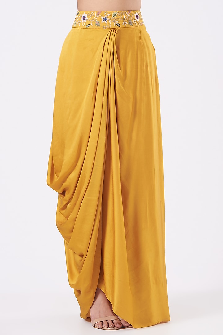 Yellow Embroidered Cowl Wedding Lehenga Set by Ojasvini at Pernia's Pop Up Shop