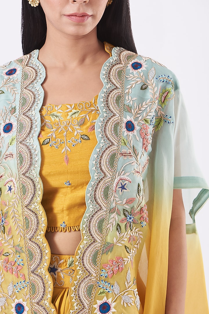 Yellow Embroidered Cowl Wedding Lehenga Set by Ojasvini at Pernia's Pop Up Shop