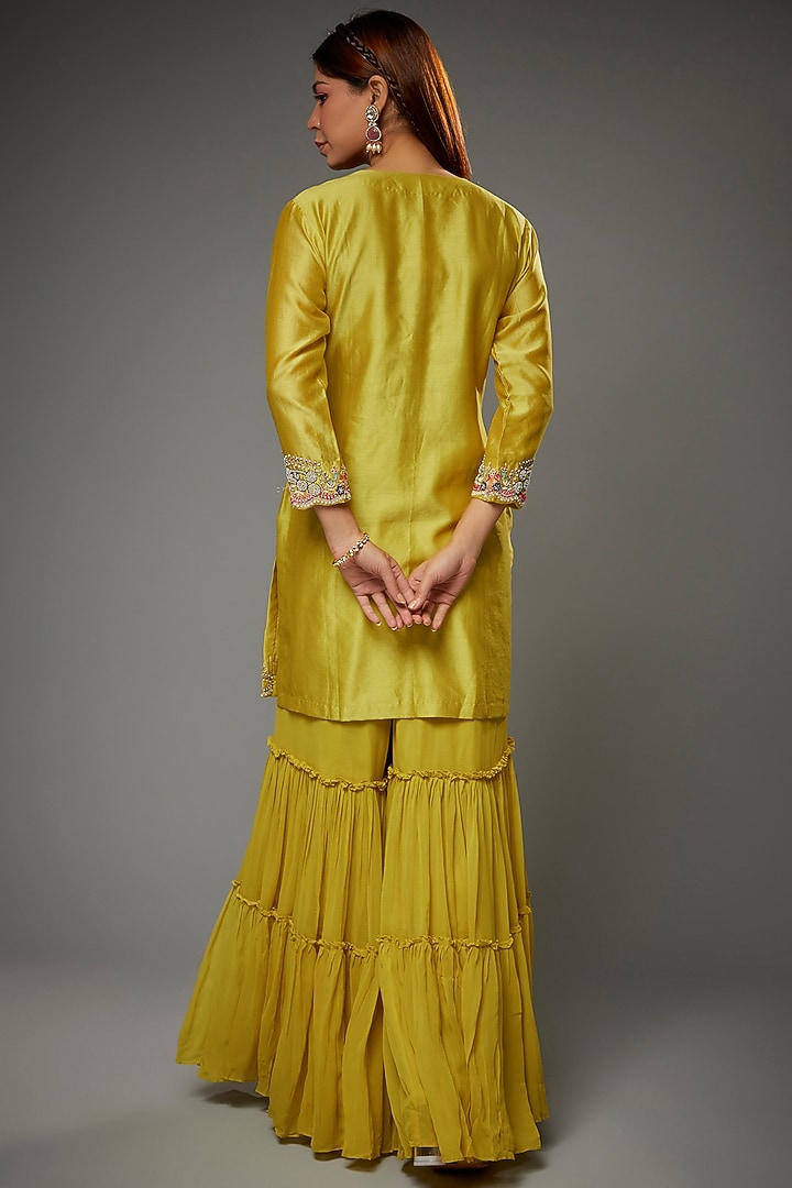 Lime Green Georgette Wedding Sharara Set by Ojasvini at Pernia's Pop Up Shop