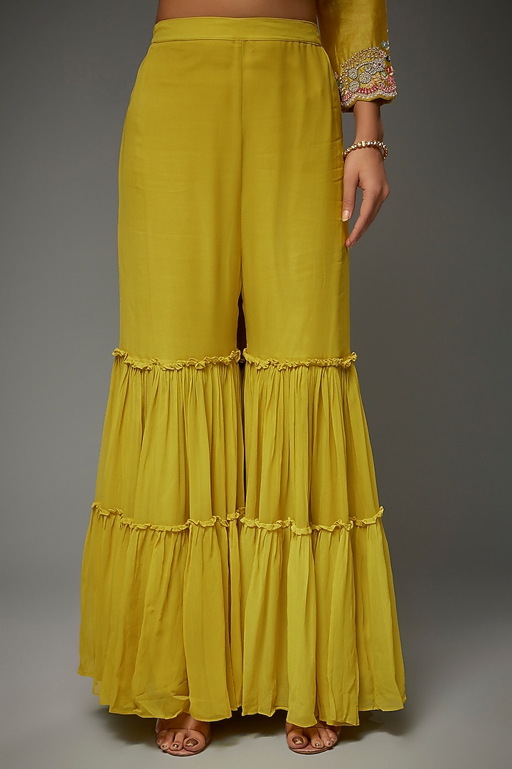 Lime Green Georgette Wedding Sharara Set by Ojasvini at Pernia's Pop Up Shop