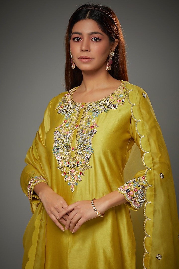 Lime Green Georgette Wedding Sharara Set by Ojasvini at Pernia's Pop Up Shop