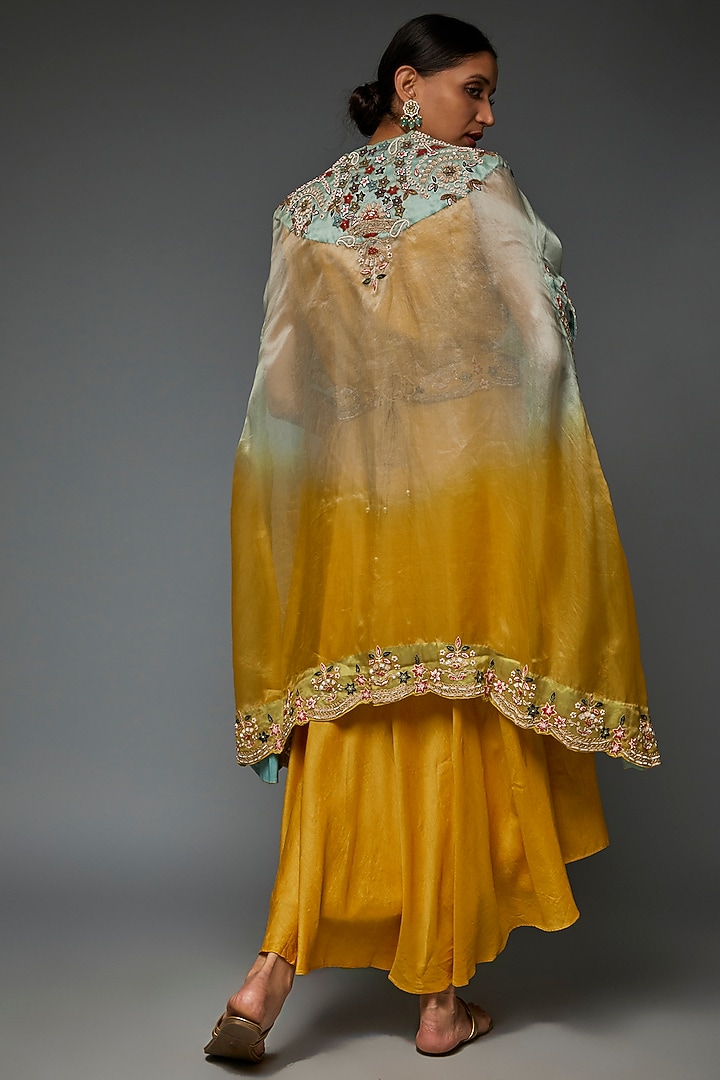 Mustard Silk Embroidered Jacket Cocktail Dress by Ojasvini at Pernia's Pop Up Shop
