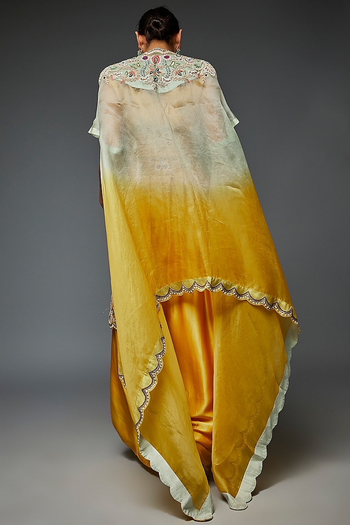 Mustard Yellow Organza Draped Dhoti Set by Ojasvini at Pernia's Pop Up Shop