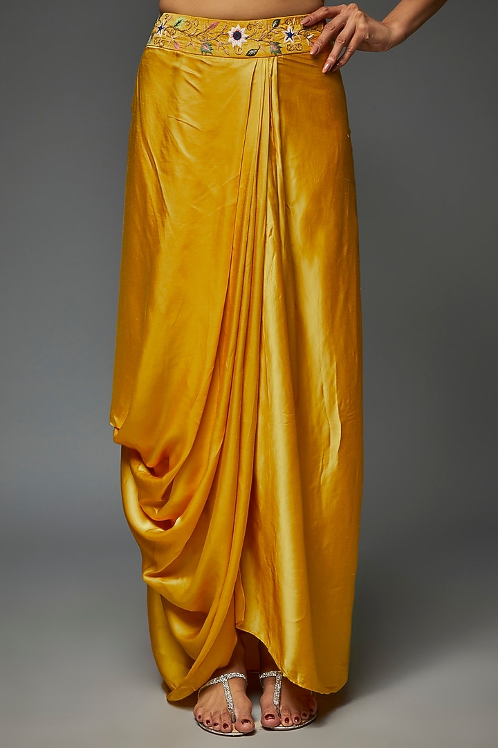 Mustard Yellow Organza Draped Dhoti Set by Ojasvini at Pernia's Pop Up Shop