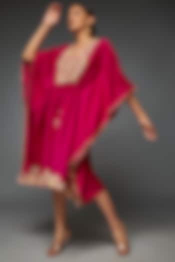 Fuchsia Pink Silk Embroidered Kaftan by Ojasvini at Pernia's Pop Up Shop