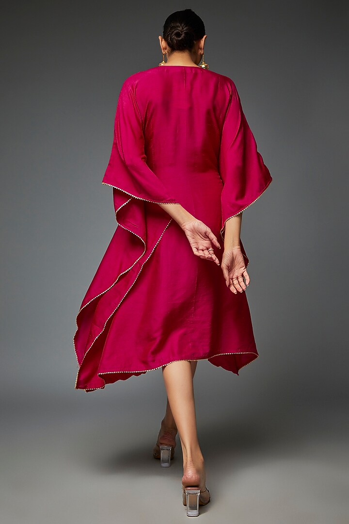 Fuchsia Pink Silk Embroidered Kaftan by Ojasvini at Pernia's Pop Up Shop