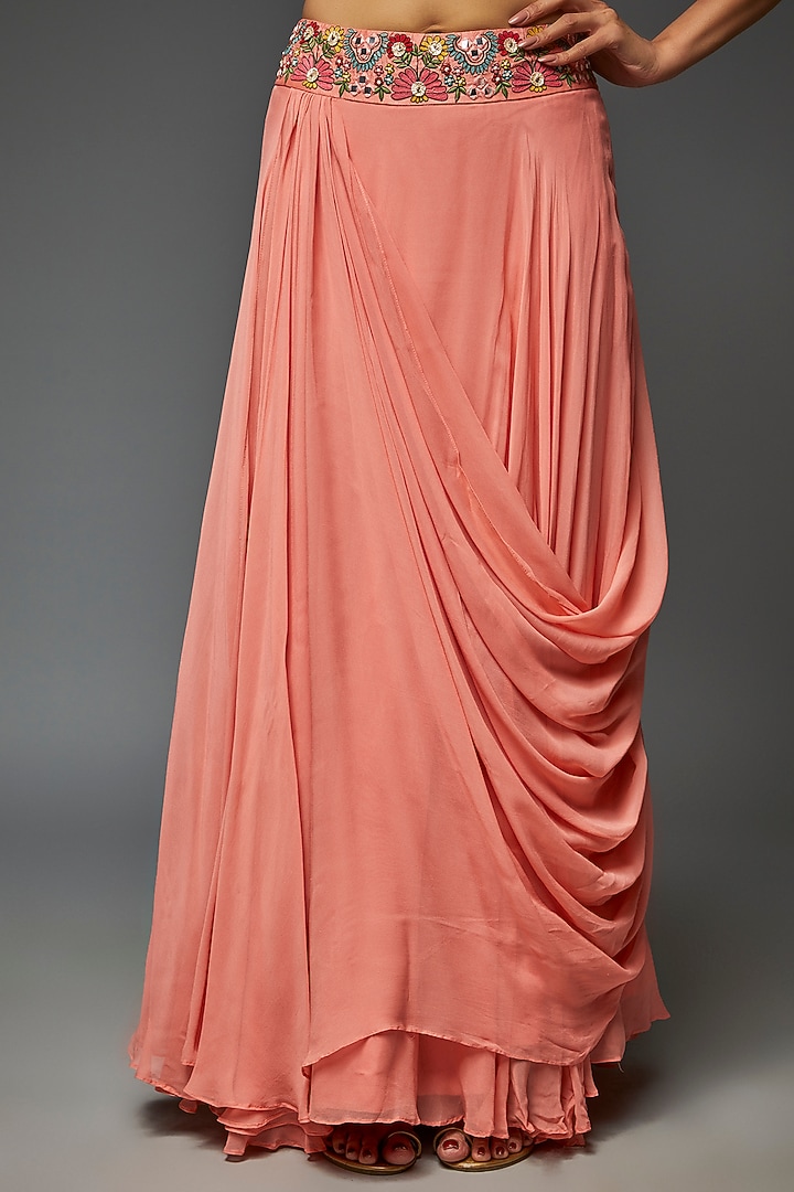 Blush Pink Silk & Satin Modal Cowl Skirt Set by Ojasvini at Pernia's Pop Up Shop