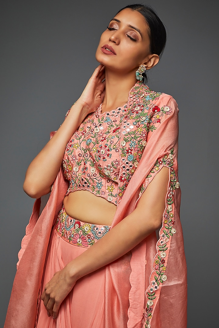 Blush Pink Silk & Satin Modal Cowl Skirt Set by Ojasvini at Pernia's Pop Up Shop