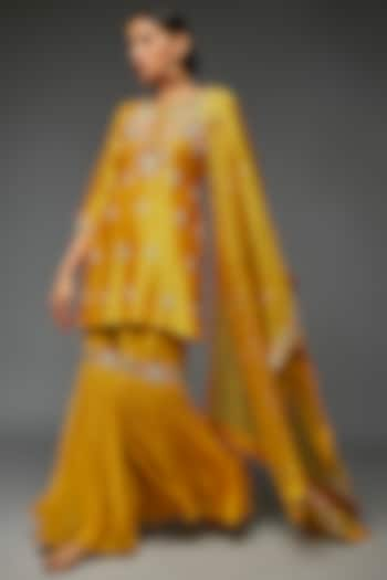 Mustard Yellow Georgette Embroidered Sharara Set by Ojasvini at Pernia's Pop Up Shop