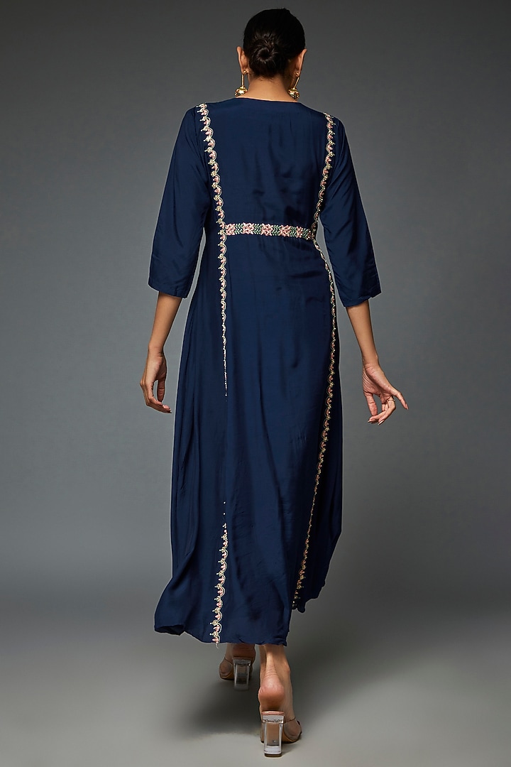 Blue Silk Embroidered Tunic by Ojasvini at Pernia's Pop Up Shop