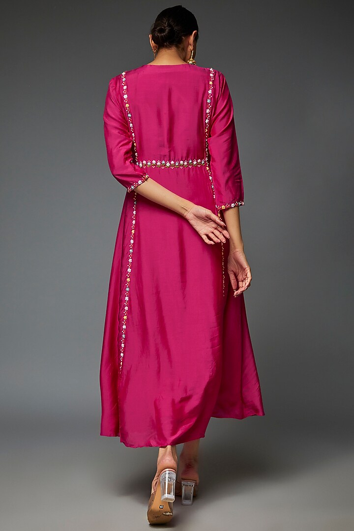 Fuchsia Pink Silk Embroidered Tunic by Ojasvini at Pernia's Pop Up Shop