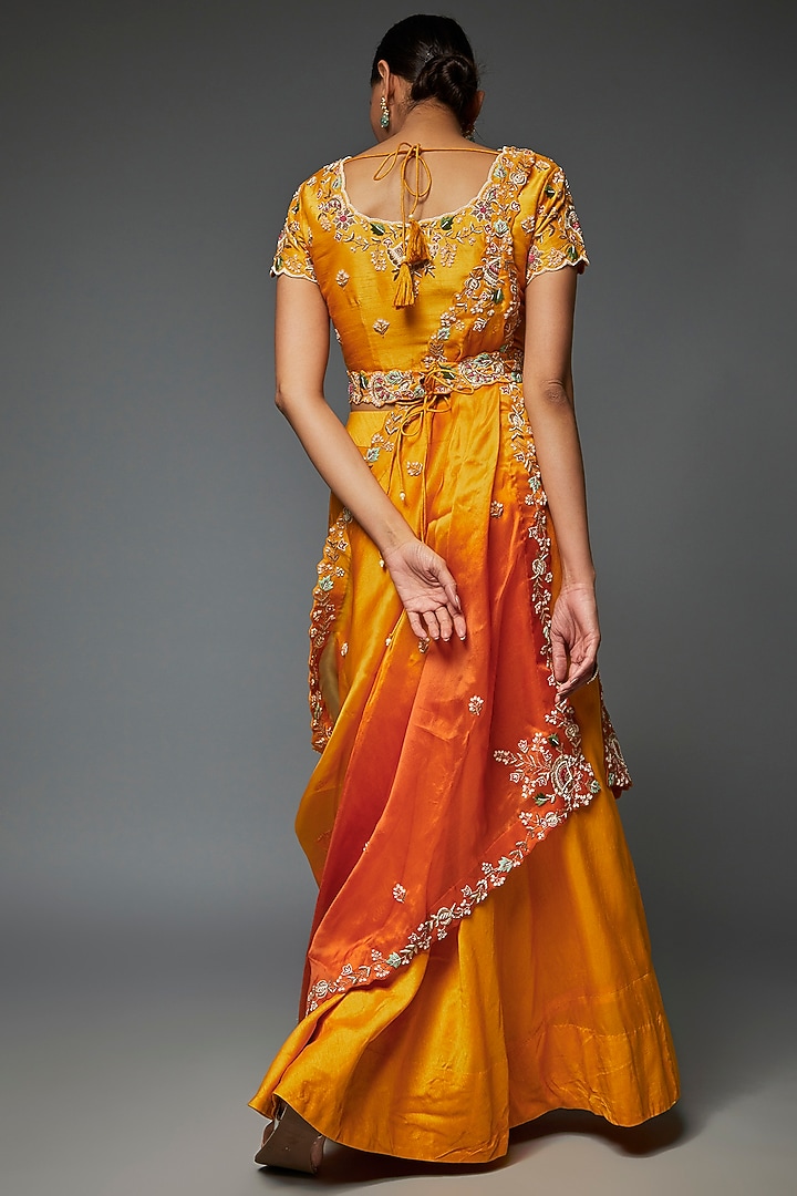 Mustard Yellow Silk Jaal Work Wedding Lehenga Set by Ojasvini at Pernia's Pop Up Shop