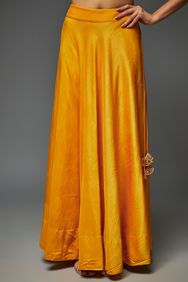 Mustard Yellow Silk Jaal Work Wedding Lehenga Set by Ojasvini at Pernia's Pop Up Shop