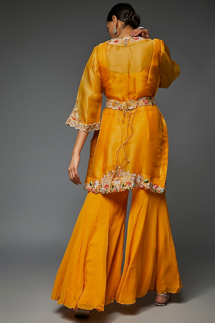 Yellow Georgette Wedding Sharara Set by Ojasvini at Pernia's Pop Up Shop