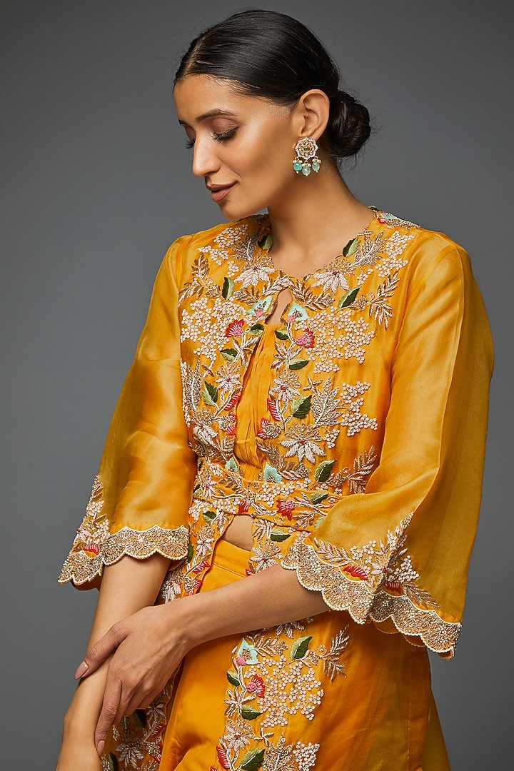 Yellow Georgette Wedding Sharara Set by Ojasvini at Pernia's Pop Up Shop