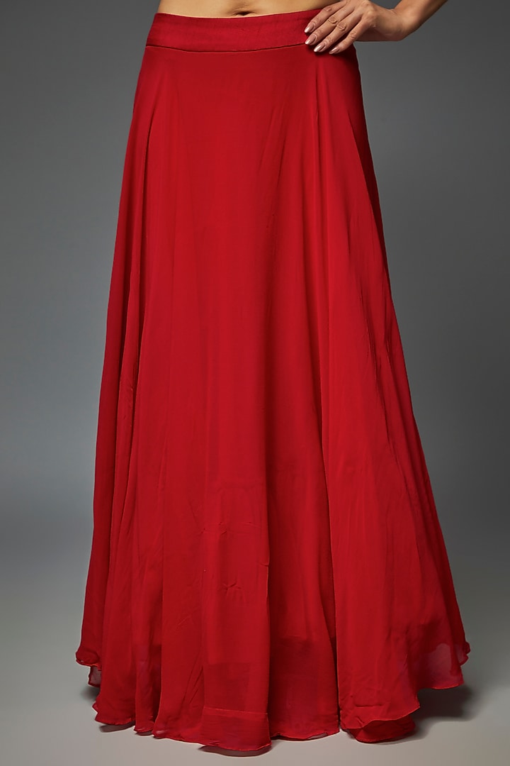 Red & Pink Silk Organza Embroidered Jacket Wedding Lehenga Set by Ojasvini at Pernia's Pop Up Shop