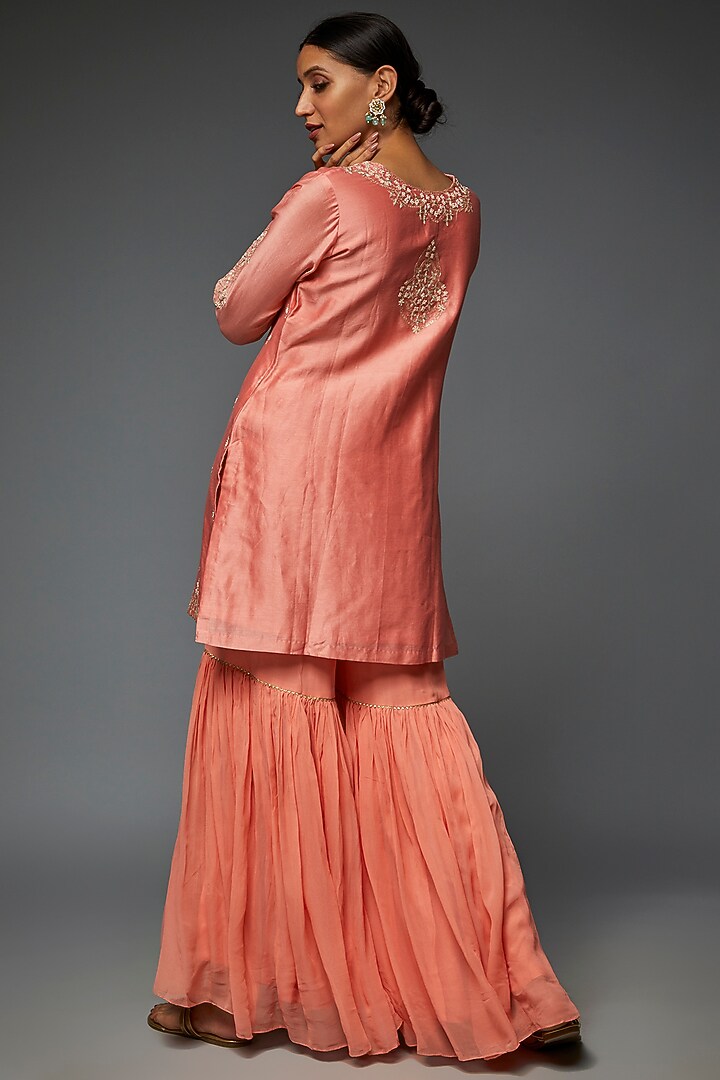 Pink Georgette Wedding Sharara Set by Ojasvini at Pernia's Pop Up Shop