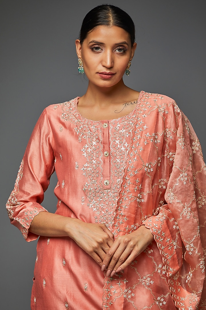 Pink Georgette Wedding Sharara Set by Ojasvini at Pernia's Pop Up Shop