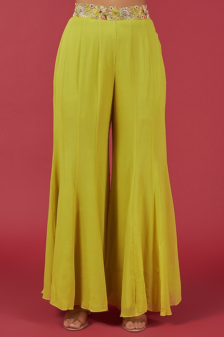 Mustard Organza Hand Embroidered Jacket Set by Ojasvini at Pernia's Pop Up Shop