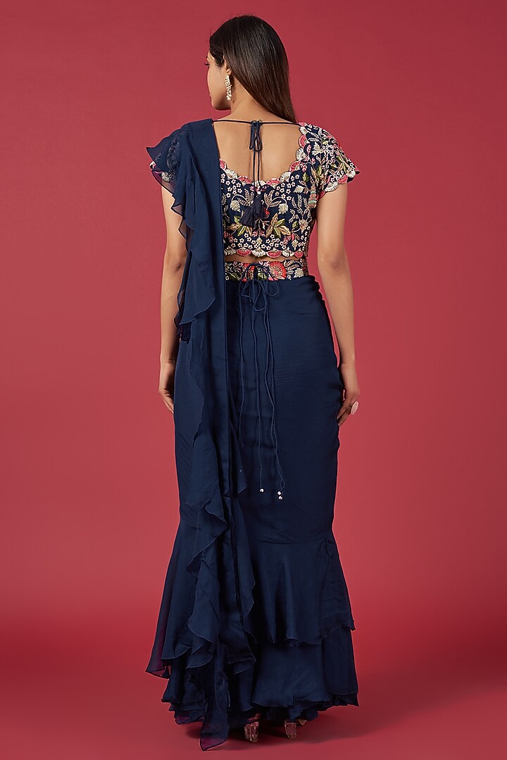 Blue Organza Wedding Saree Set by Ojasvini at Pernia's Pop Up Shop
