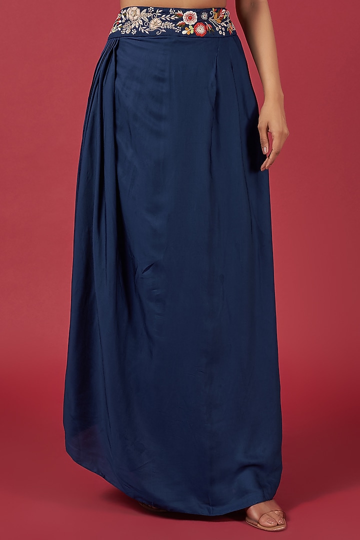 Blue Georgette Cowl Wedding Lehenga Set by Ojasvini at Pernia's Pop Up Shop