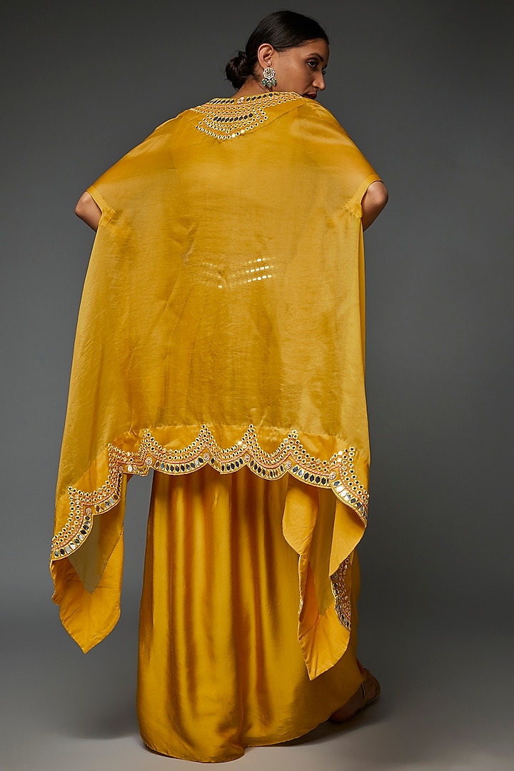 Lime Green Silk & Satin Modal Cowl Skirt Set by Ojasvini at Pernia's Pop Up Shop
