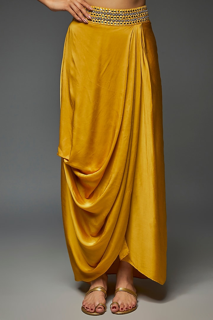 Lime Green Silk & Satin Modal Cowl Skirt Set by Ojasvini at Pernia's Pop Up Shop