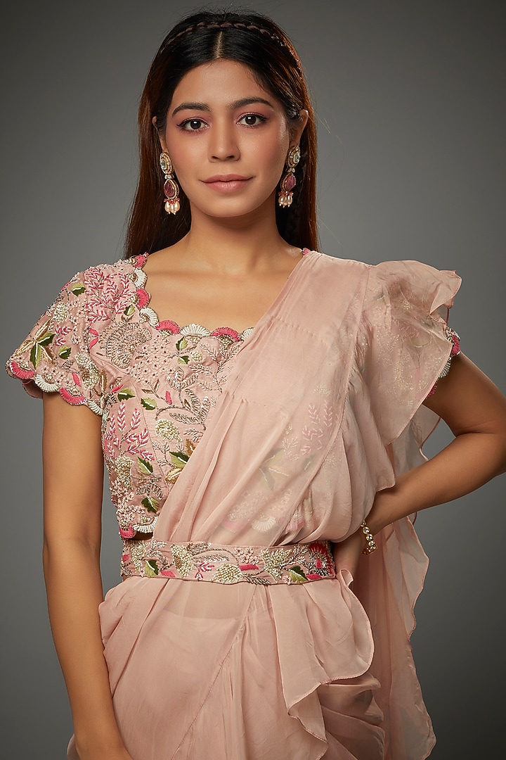 Blush Pink Organza Wedding Saree Set by Ojasvini at Pernia's Pop Up Shop