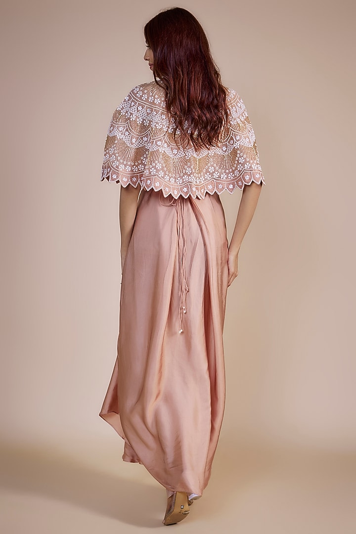 Blush Pink Satin Engagement Gown With Cape by Ojasvini at Pernia's Pop Up Shop