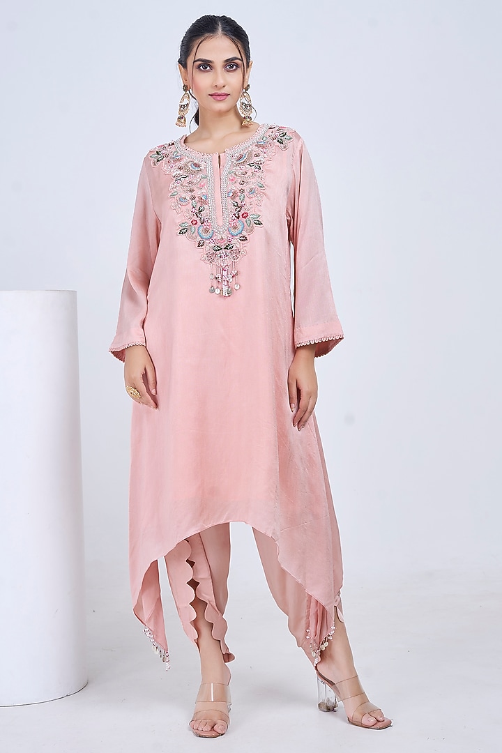 Blush Silk & Satin Embroidered Co-Ord Set by Ojasvini at Pernia's Pop Up Shop