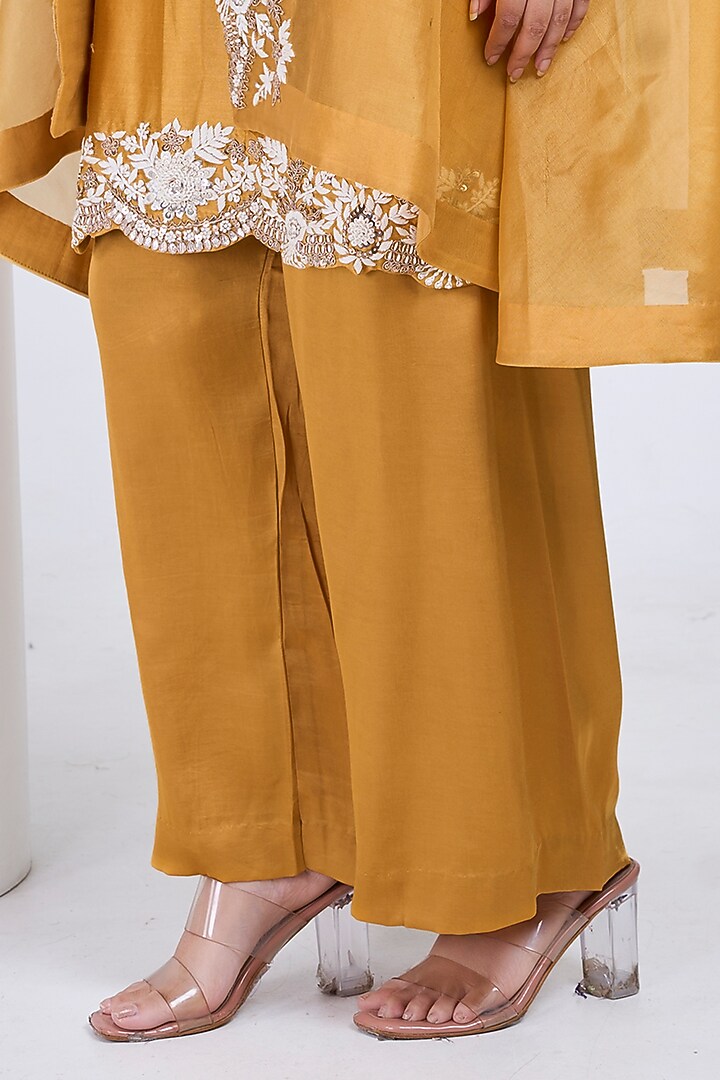 Mustard Organza Hand Embroidered Cape Set by Ojasvini at Pernia's Pop Up Shop