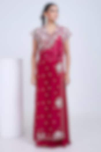 Pink Silk & Satin Organza Wedding Sharara Set by Ojasvini at Pernia's Pop Up Shop