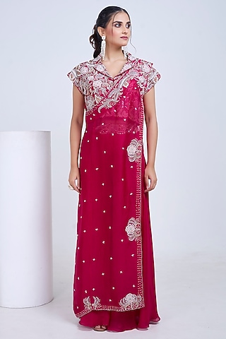 Pink Silk & Satin Organza Sharara Set by Ojasvini
