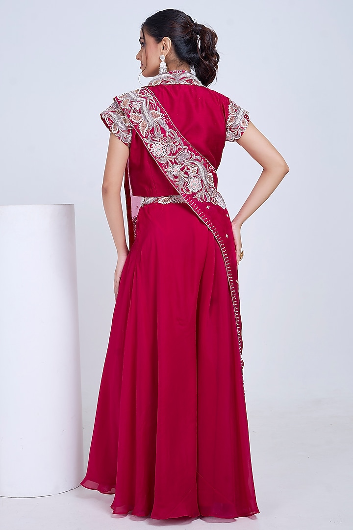 Pink Silk & Satin Organza Wedding Sharara Set by Ojasvini at Pernia's Pop Up Shop