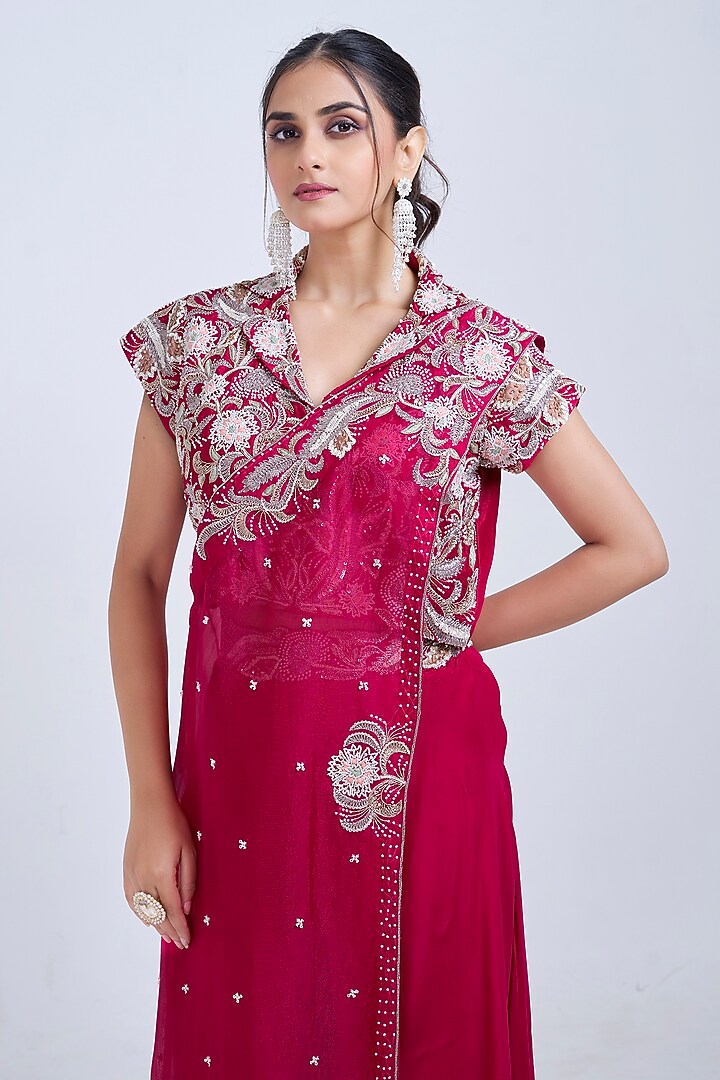 Pink Silk & Satin Organza Wedding Sharara Set by Ojasvini at Pernia's Pop Up Shop
