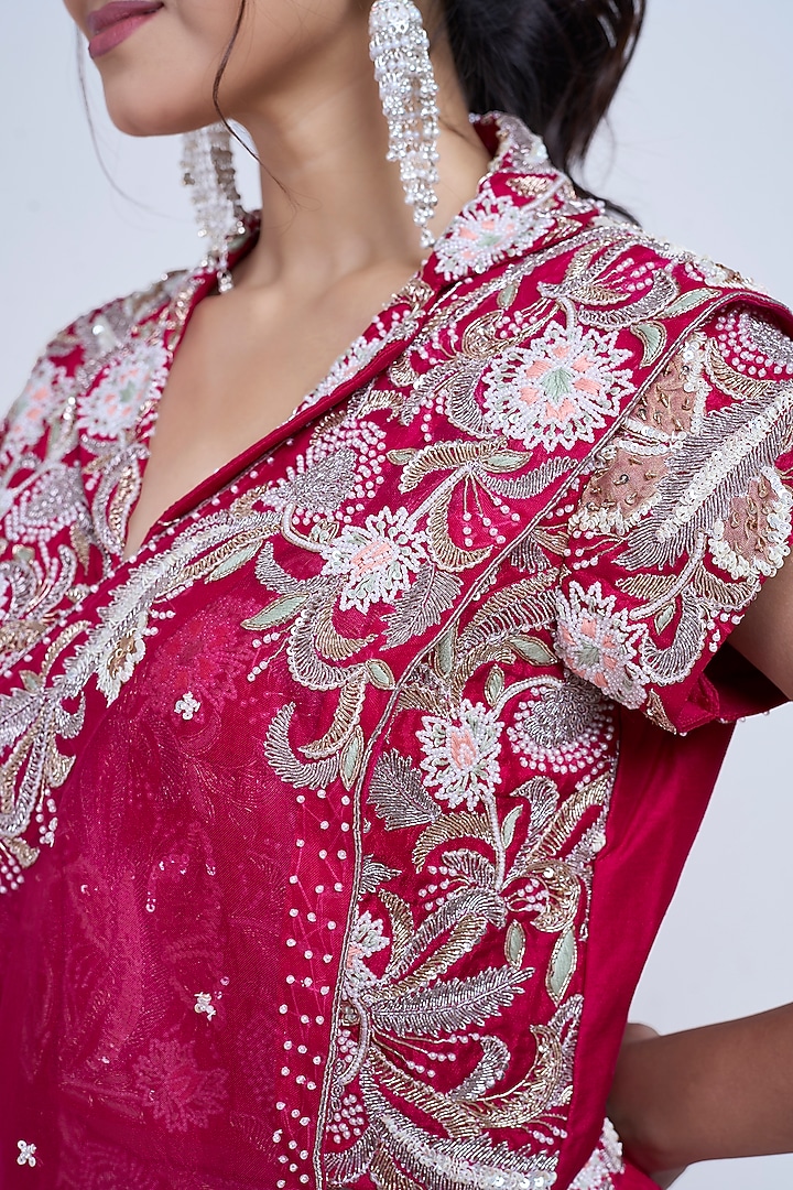 Pink Silk & Satin Organza Wedding Sharara Set by Ojasvini at Pernia's Pop Up Shop