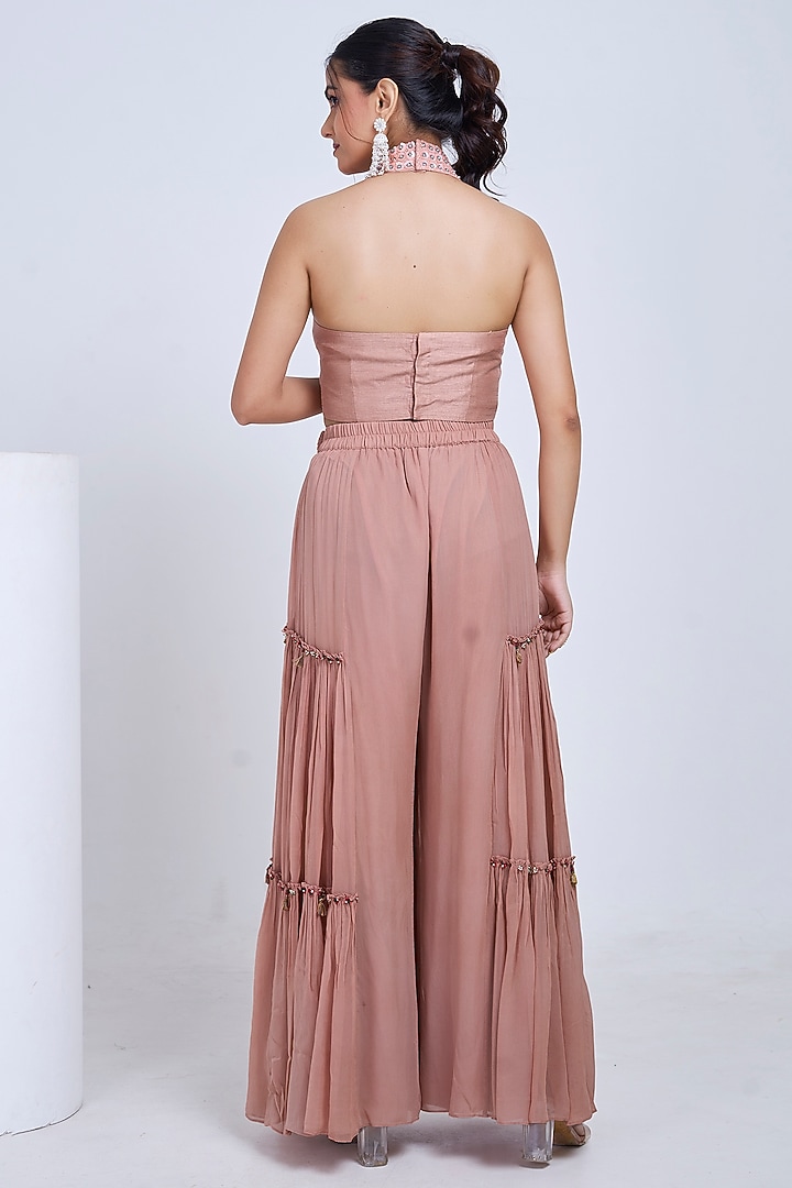 Blush Silk & Georgette Embroidered Co-Ord Set by Ojasvini at Pernia's Pop Up Shop