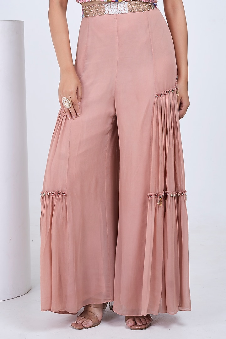 Blush Silk & Georgette Embroidered Co-Ord Set by Ojasvini at Pernia's Pop Up Shop