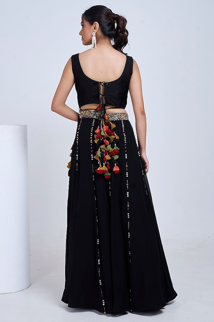 Black Silk & Georgette Embroidered Co-Ord Set by Ojasvini at Pernia's Pop Up Shop
