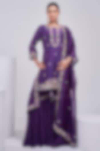 Purple Silk Chanderi Wedding Sharara Set by Ojasvini at Pernia's Pop Up Shop