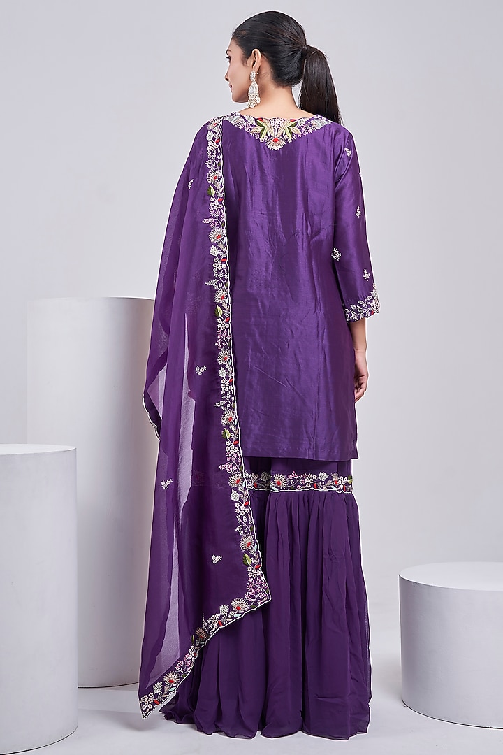 Purple Silk Chanderi Wedding Sharara Set by Ojasvini at Pernia's Pop Up Shop
