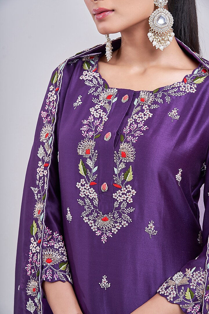 Purple Silk Chanderi Wedding Sharara Set by Ojasvini at Pernia's Pop Up Shop