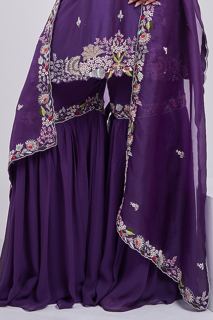 Purple Silk Chanderi Wedding Sharara Set by Ojasvini at Pernia's Pop Up Shop