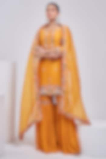Mango Silk Chanderi Wedding Sharara Set by Ojasvini at Pernia's Pop Up Shop