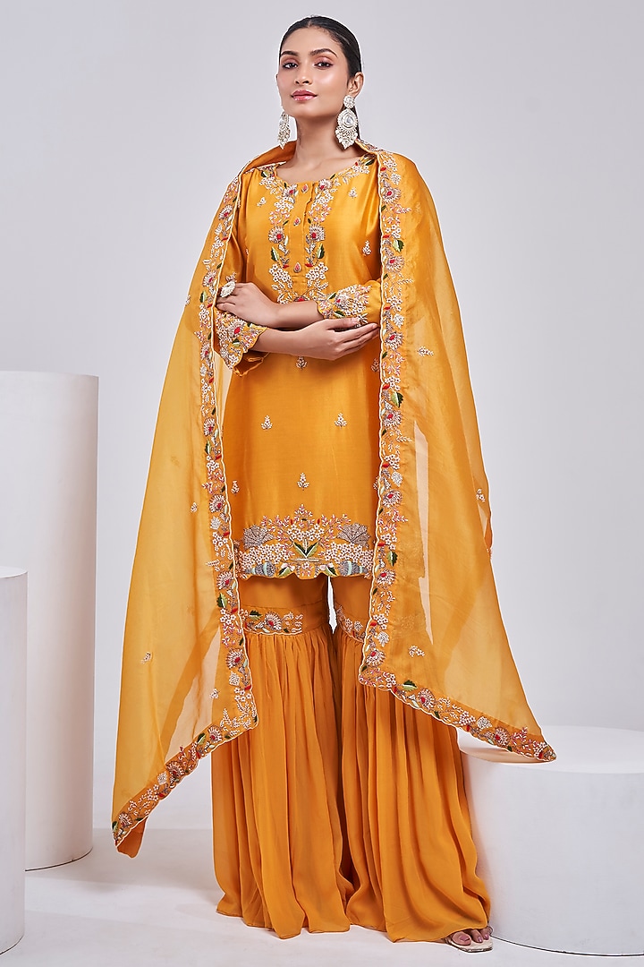 Mango Silk Chanderi Wedding Sharara Set by Ojasvini at Pernia's Pop Up Shop