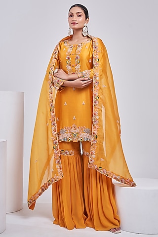 Mango Silk Chanderi Sharara Set by Ojasvini