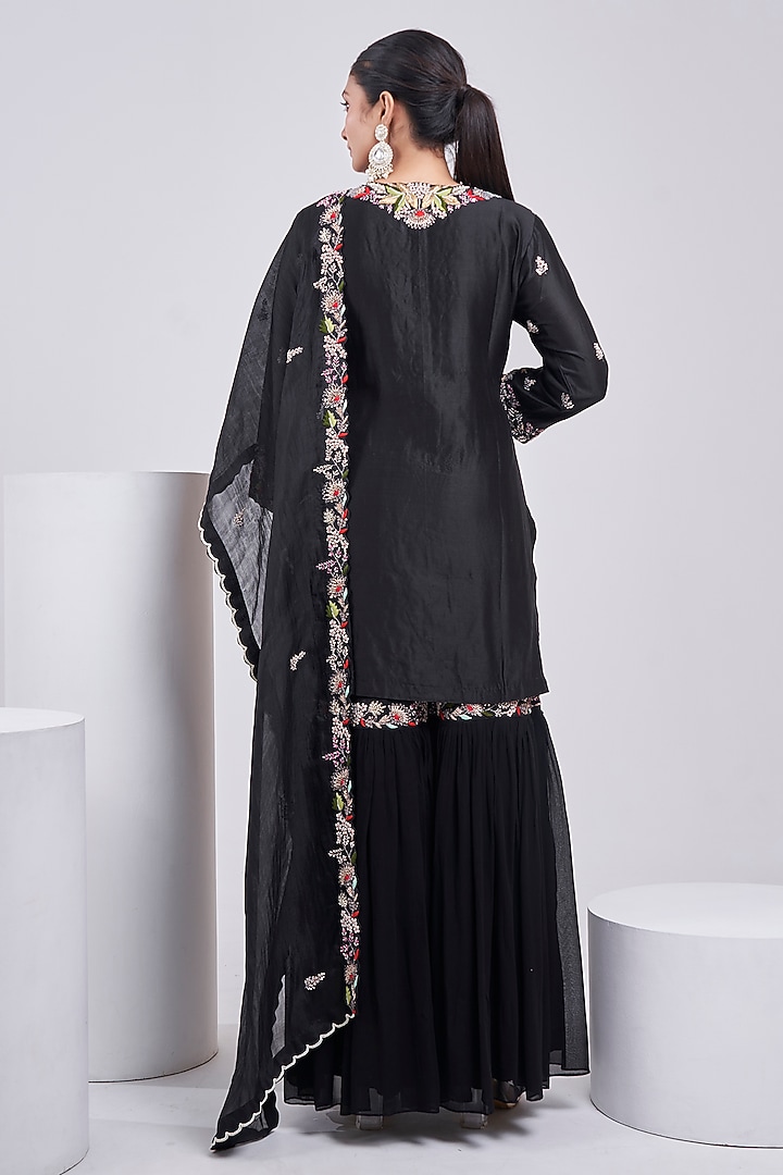 Black Silk Chanderi Wedding Sharara Set by Ojasvini at Pernia's Pop Up Shop