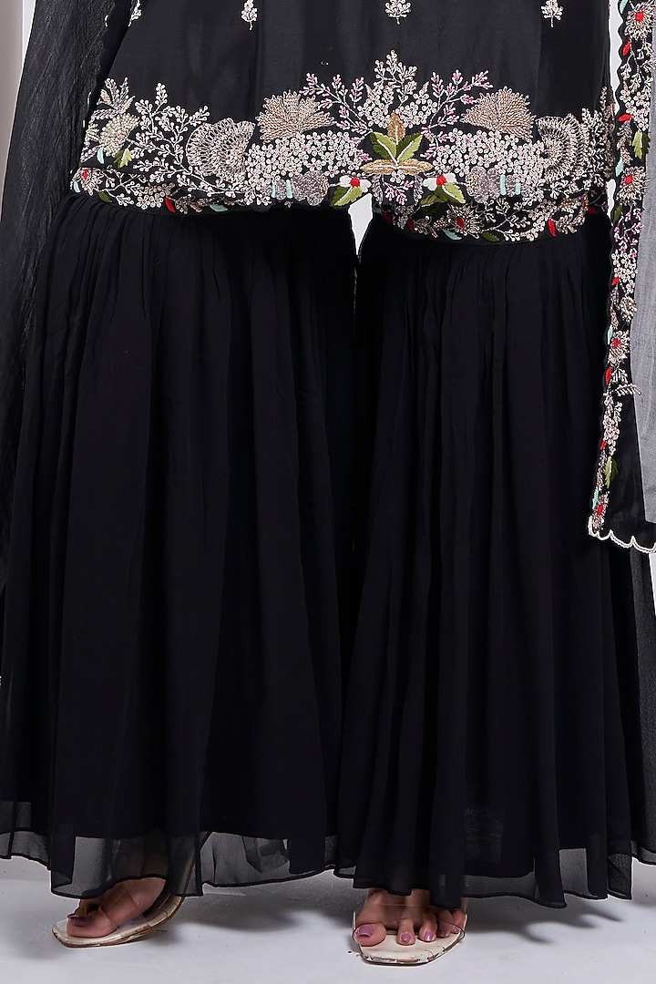 Black Silk Chanderi Wedding Sharara Set by Ojasvini at Pernia's Pop Up Shop