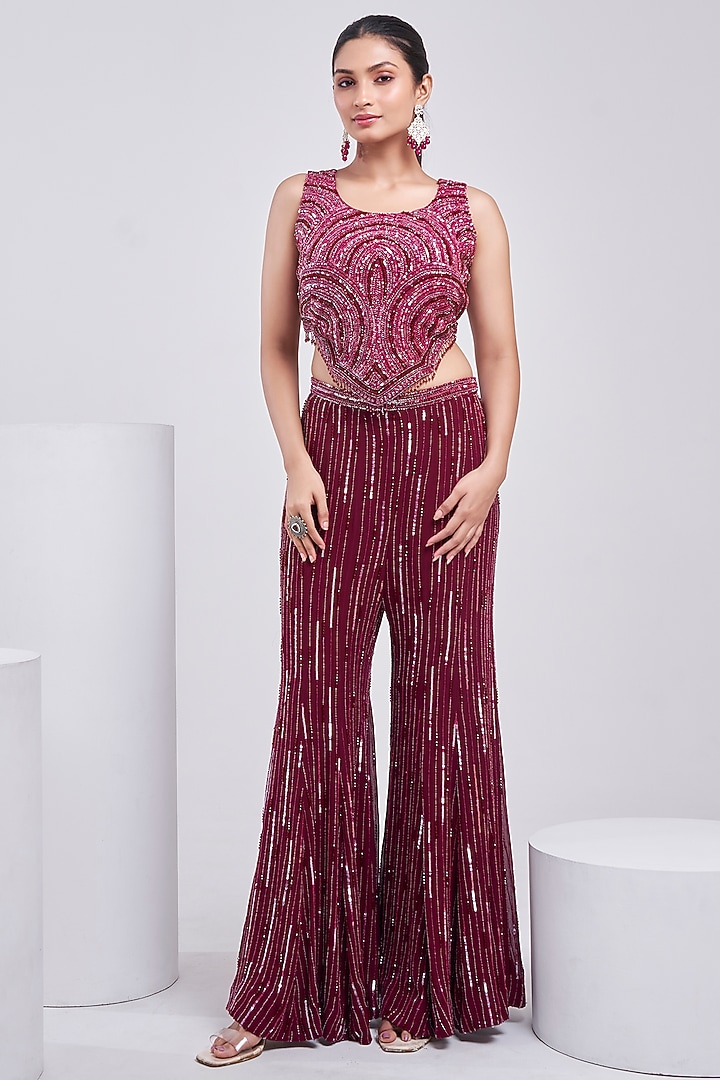 Marcella Georgette & Silk Embroidered Wedding Sharara Set by Ojasvini at Pernia's Pop Up Shop